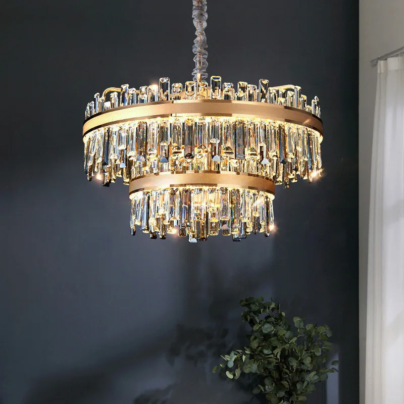 Light luxury crystal chandelier living room Modern luxury dining room lighting High-end bedroom villa hall high-rise chandelier