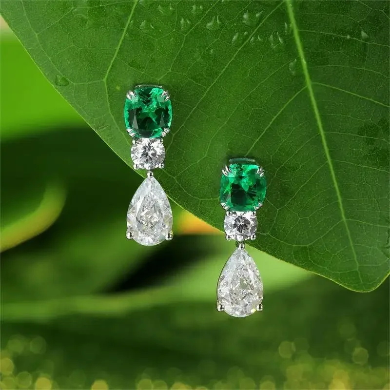 RUIF2024 High Jewelry S925 Silver Lab Grown Emerald Earring for Women Luxury Design Girls Party Jewelry