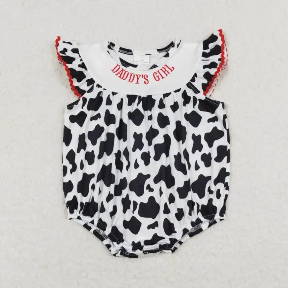 

High Quality Short Sleeve Daddy's Girl Cow Pattern Bubble Clothes Short Sleeve Baby Rompers Wholesale Jumsuits Bodysuit