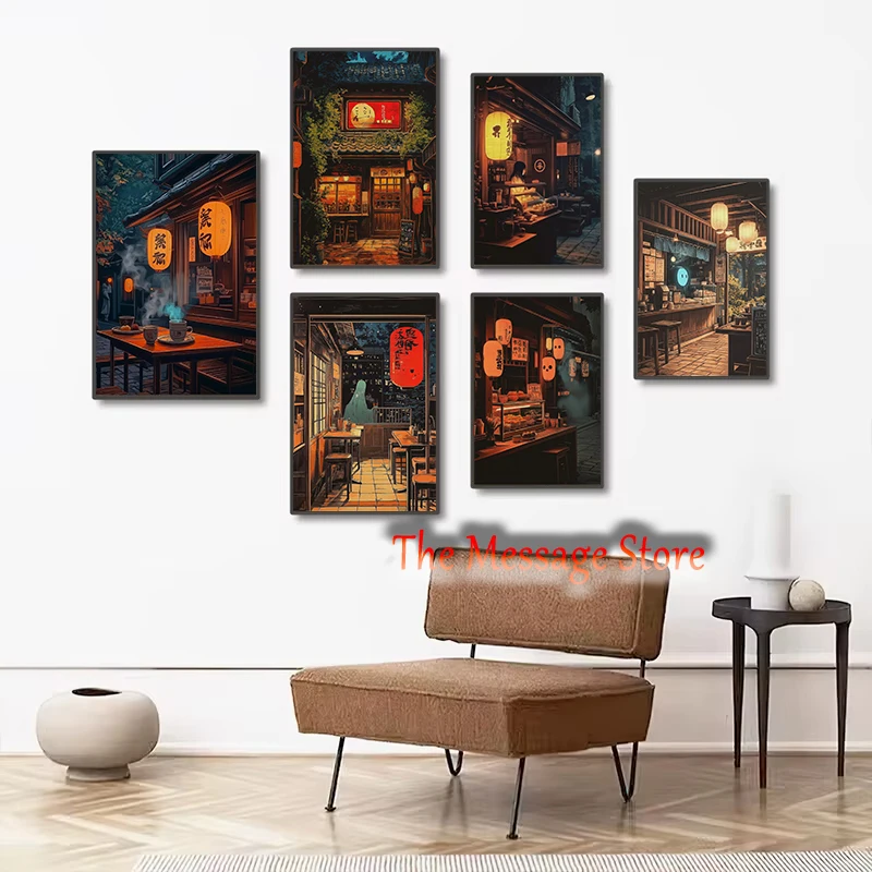 Japanese Vintage Painting Inspired Ghost Bakery Ramen Cafe Store Ghost Retro Art Poster Canvas Painting Wall Pictures Home Decor