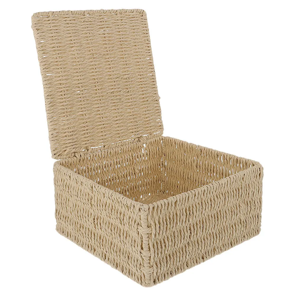 

1Pcs Storage Basket Simple Woven Household Basket Beige Multi-Purpose Organizer for Living Room Bathroom Bedroom