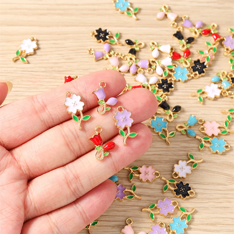 10 Stück Niedliche Bunte Emaille-Blumenanhänger für Schmuckherstellung, Ohrringe, Anhänger, Halsketten, Armbänder, DIY Handgemachtes Kunsthandwerk Zubehör – Detail 2