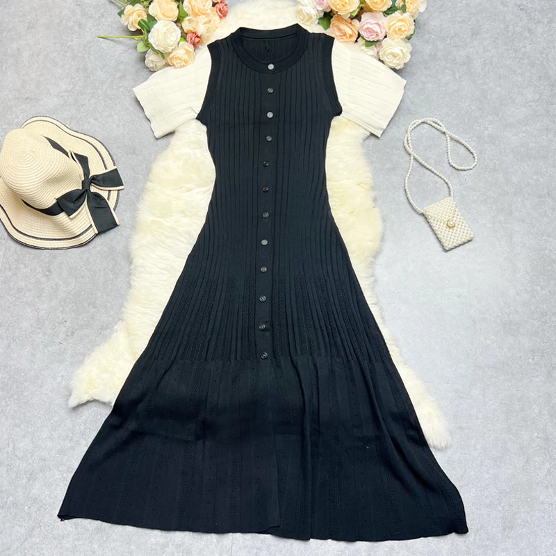 YuooMuoo-Robe chemise longue à boutonnage simple pour femme, robe pull noire, robe éducative, luxe avec beaucoup de succès, français élégant, taille fine