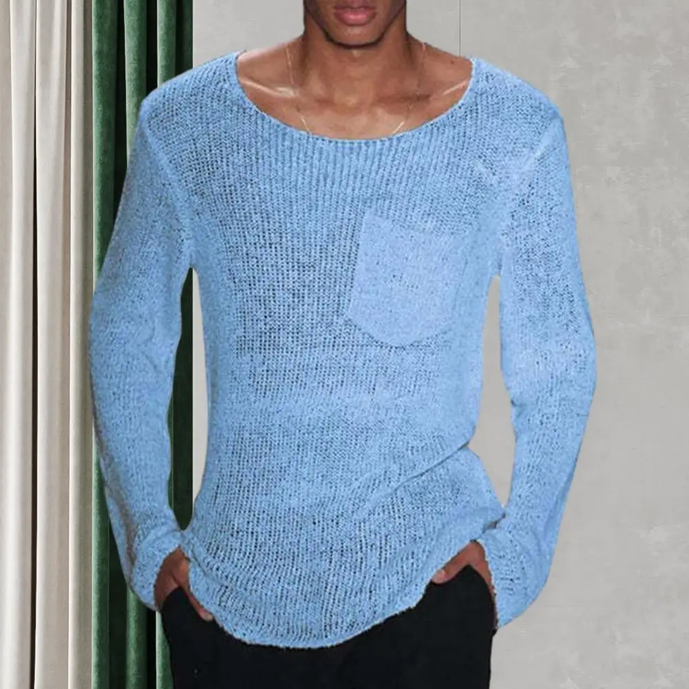 

Men Sweater Stylish Men's O-neck Knit Sweater Solid Color Hollow Out Design Loose Fit Casual Pullover for A Trendy Look Chest