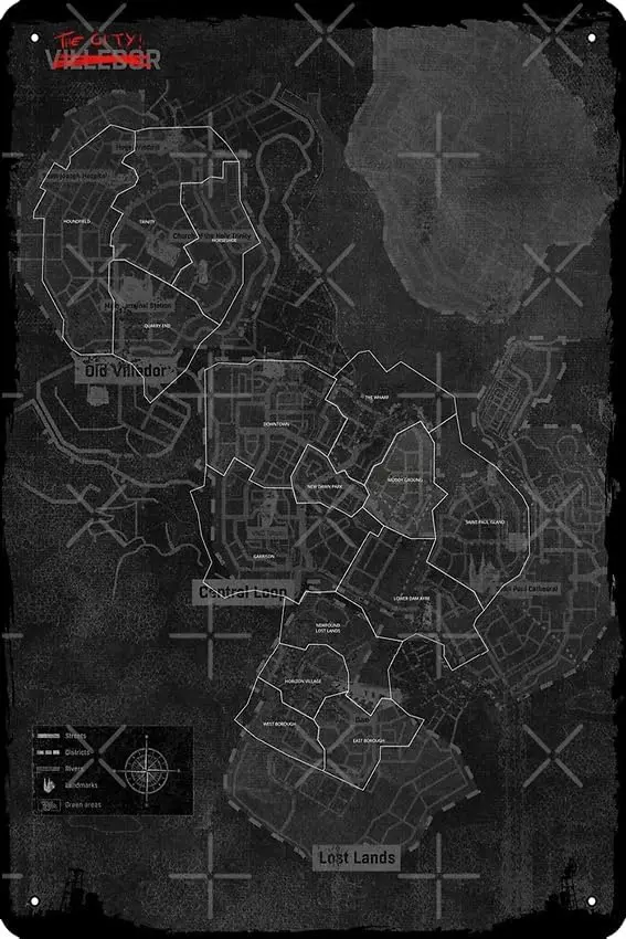 Dying Light 2 Stay Human Map Poster 8 x 12 Inch Funny Metal Tin Sign Game Room Man Cave Wall Decor