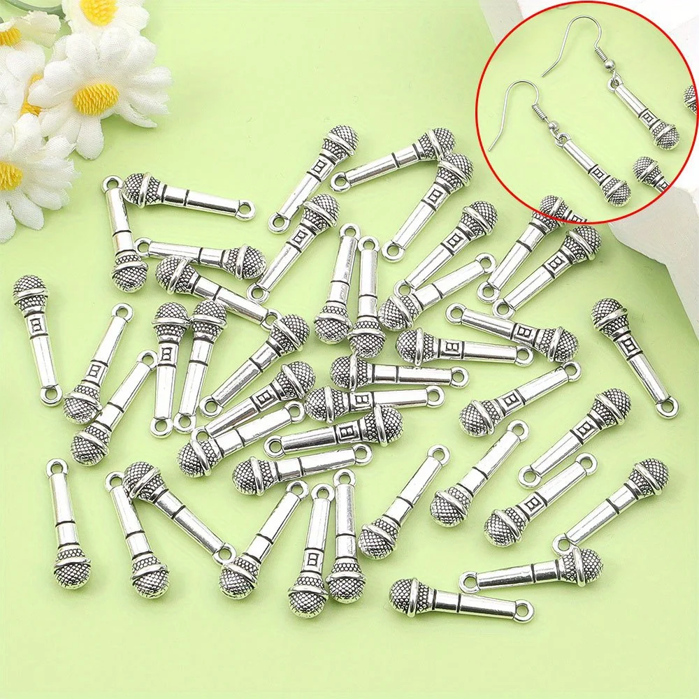 4/11/22 peças pingente em forma de microfone de prata, usado para pulseiras diy, colares, tornozeleiras, acessórios decorativos de corrente de telefone celular