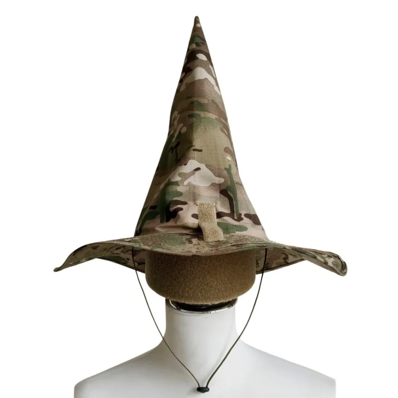 Wide‑Brimmed Conical Camouflage Wizard Hat, Tactical Hunting Hat Cosplay Decor Prop Multi‑Color Camo Costume Accessory
