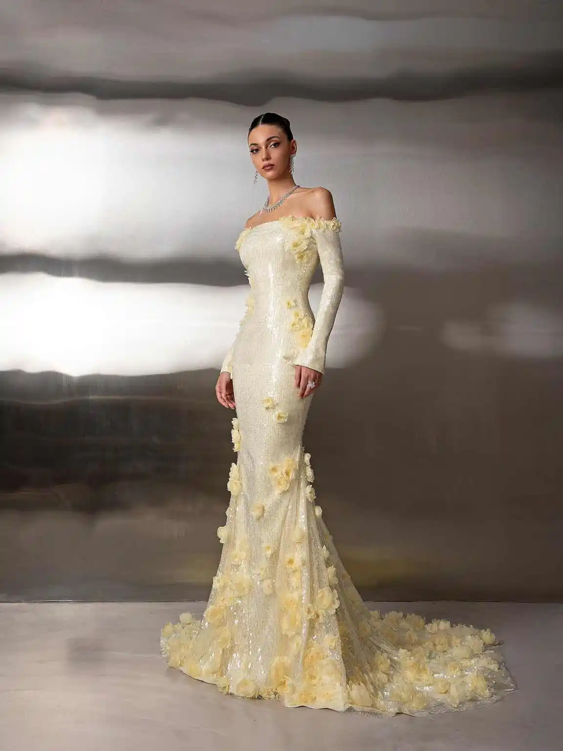 فساتين سهرة مذهلة بحورية البحر مطرزة بدون أكتاف سويب تراين فساتين حفلات زهور ثلاثية الأبعاد لحفلات المشاهير حسب الطلب