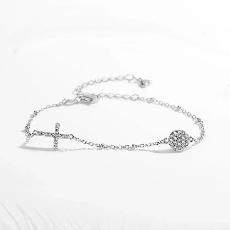 

KALETINE Evil Eye Bracelet 925 Sterling Silver Cross Christian Jewelry Lucky Eye Bracelets for Women S925 CZ Beads Chain KLTB071