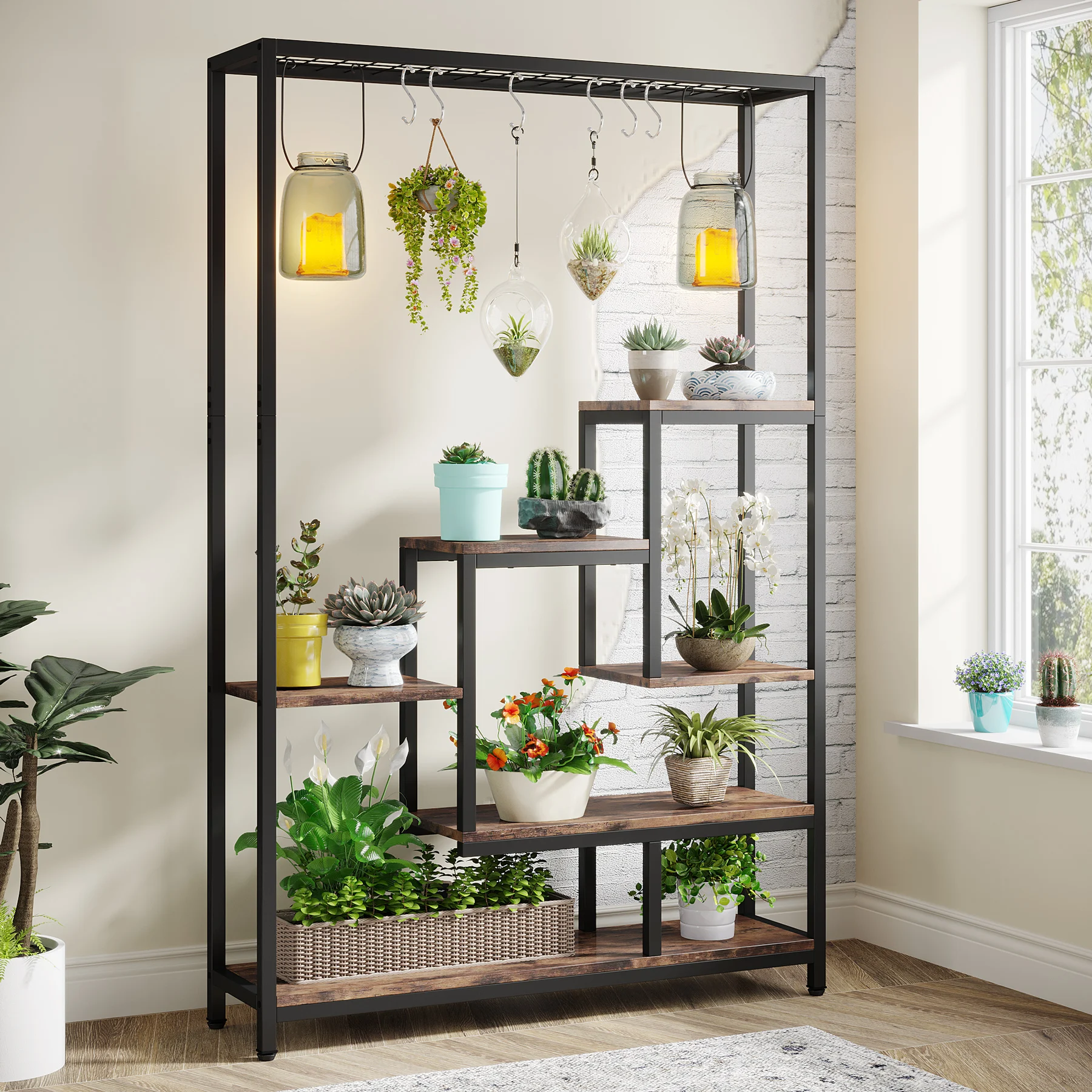 Tribesigns 5-Tier Tall Indoor Plant Stand, 70.9 inches Large Metal Plant Shelf with 6PC S Hanging Hooks