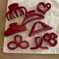 ¡Colección roja francesa! Letras de agarre grandes, etiqueta dorada, cabeza trasera, Clip de tiburón Updo, accesorios para el cabello, horquilla, pinza para el cabello