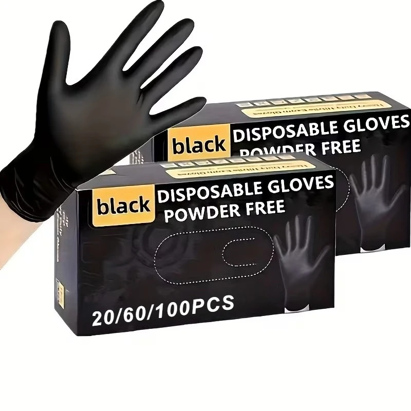 20/60/100PCS Disposable Black Nitrile Gloves Kitchen Cleaning Waterproof Gloves Hairdressing Pet Care Daily Household Use