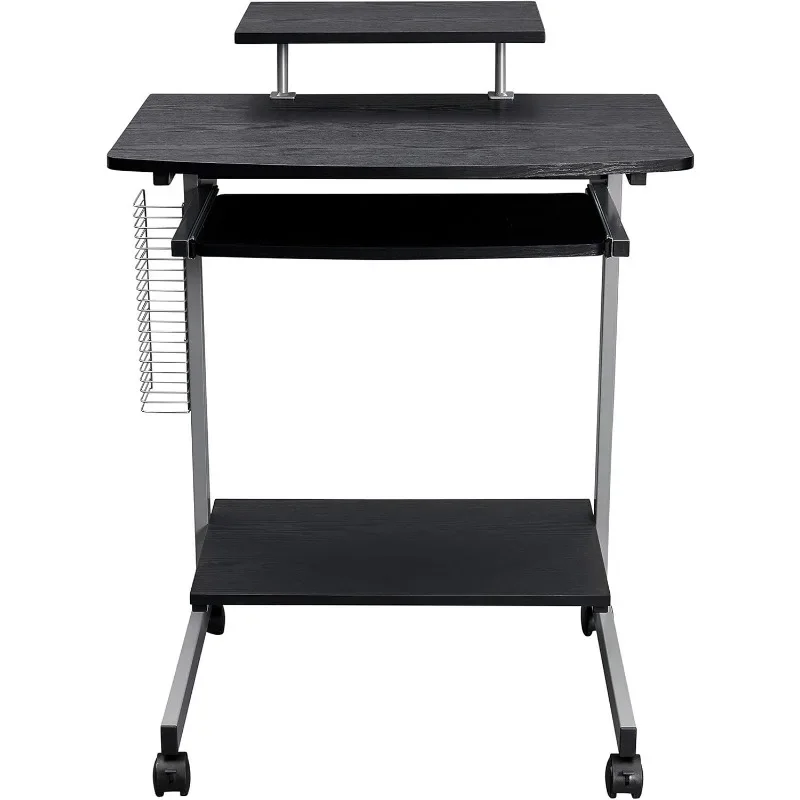 Rolling Mobile Computer Desk/Cart with Storage Shelves, Rolling Working Station for Small Spaces, Printer Shelf