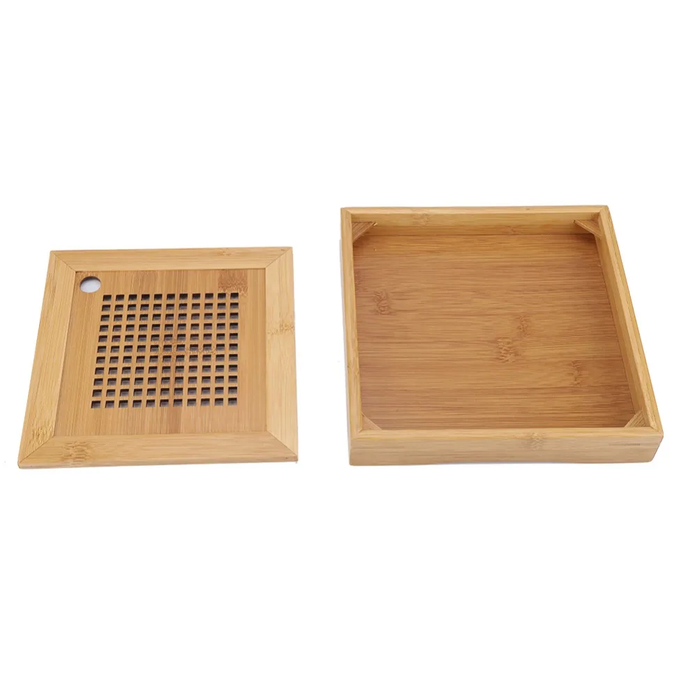 Square Design Kongfu Tea Tray Mini Size Traditional Chinese Style Wooden Tea Tray Wooden Material Water Storage Tray