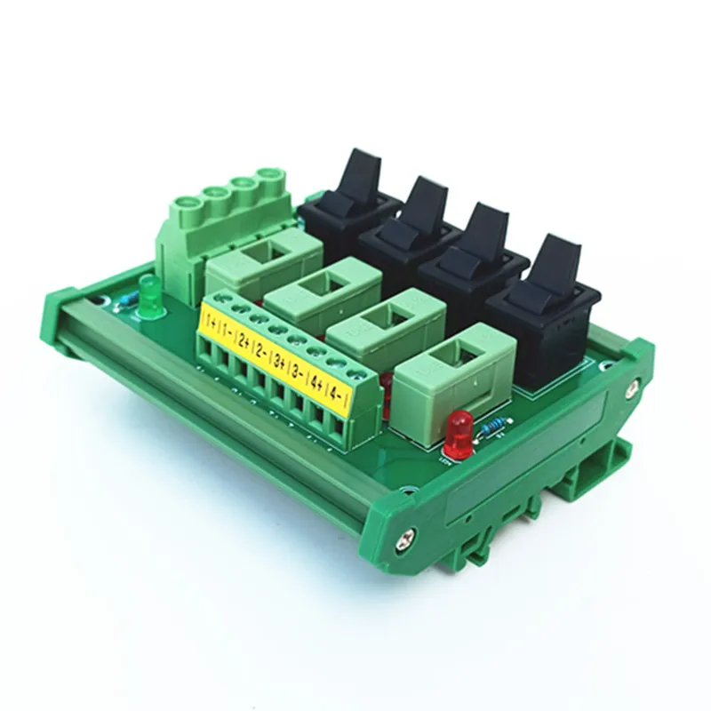 DIN Rail Mount 4 Position Toggle Switch AC/DC Power Distribution Strip Module Fuse Splitter Board
