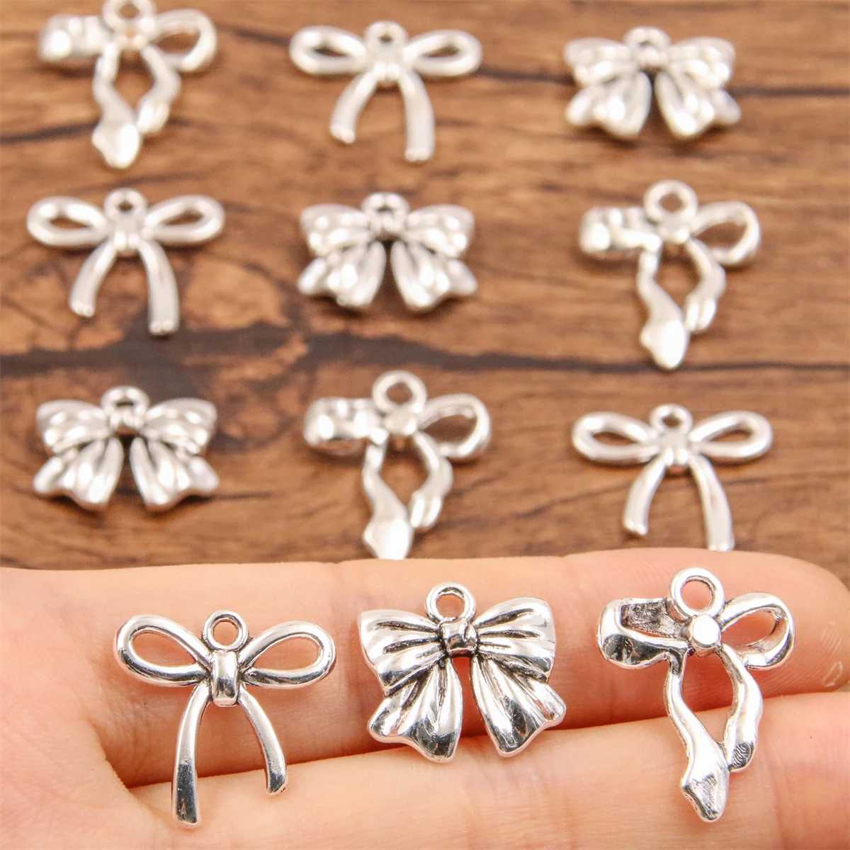 20Pcs 3 Style Metal Alloy Cute Hollow Bow Charms Holiday Gifts Pendants For Jewelry Making DIY Handmade Craft