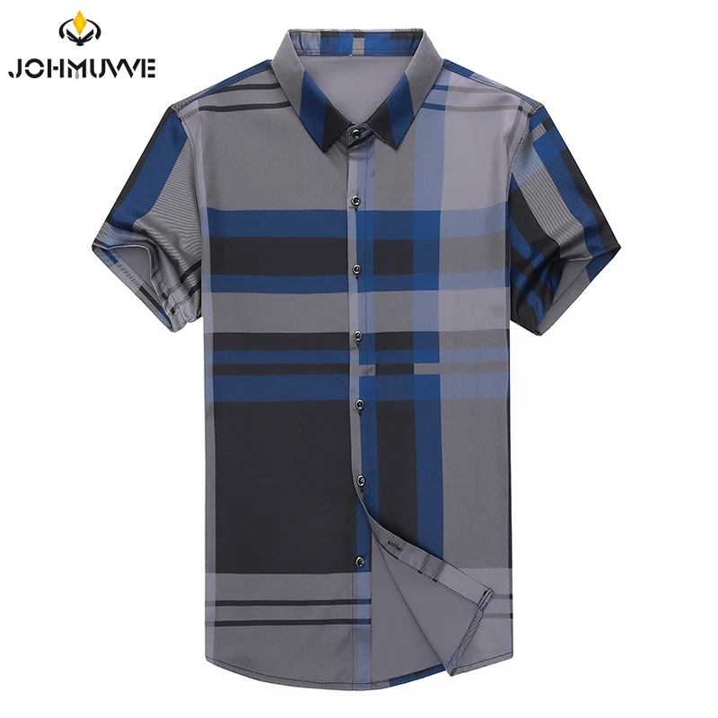 JOHMUVVE Fast Shipping New Men\'s Short Sleeve Striped Printed Shirt Casual Short Sleeve Top