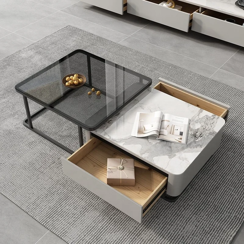 y Modern Design Metal Frame Side Tea Table Square Nesting Sintered Stone Top Coffee Table Set