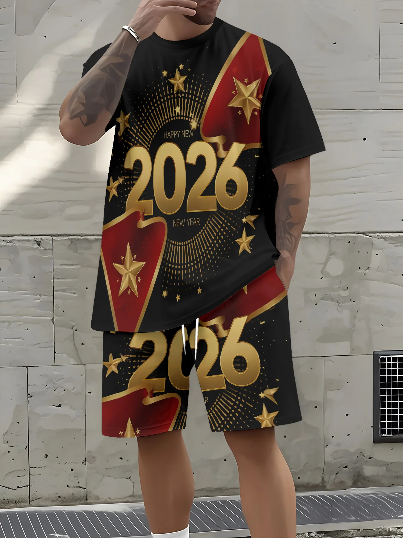 

2026 Summer New Men's Short-Sleeved Set with 3D Digital Pattern Printing for Street Casual Fashion Comfortable and Soft