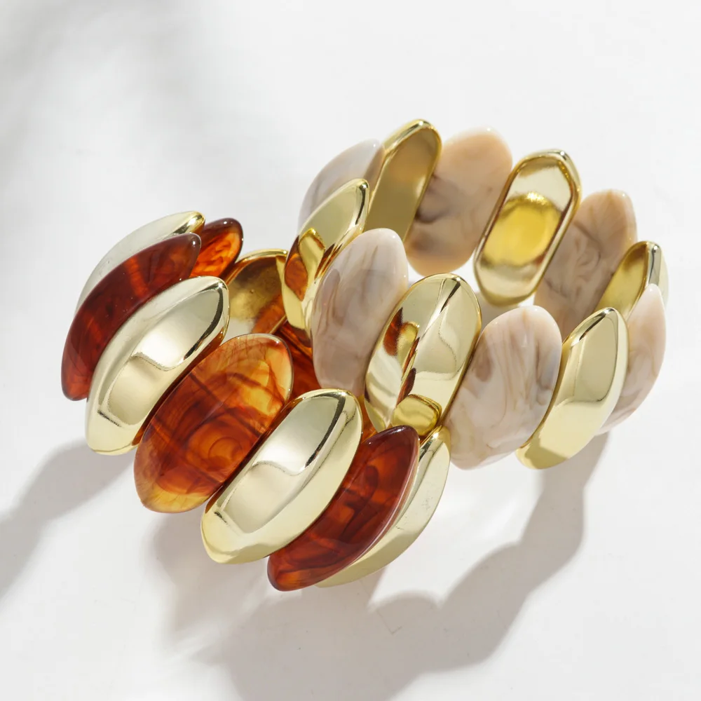 Fashion Acrylic Irregular Wide Beaded Elastic Bangle Bracelets Large Resin Geometric Cuff Bangles for Women Party Jewelry Gifts