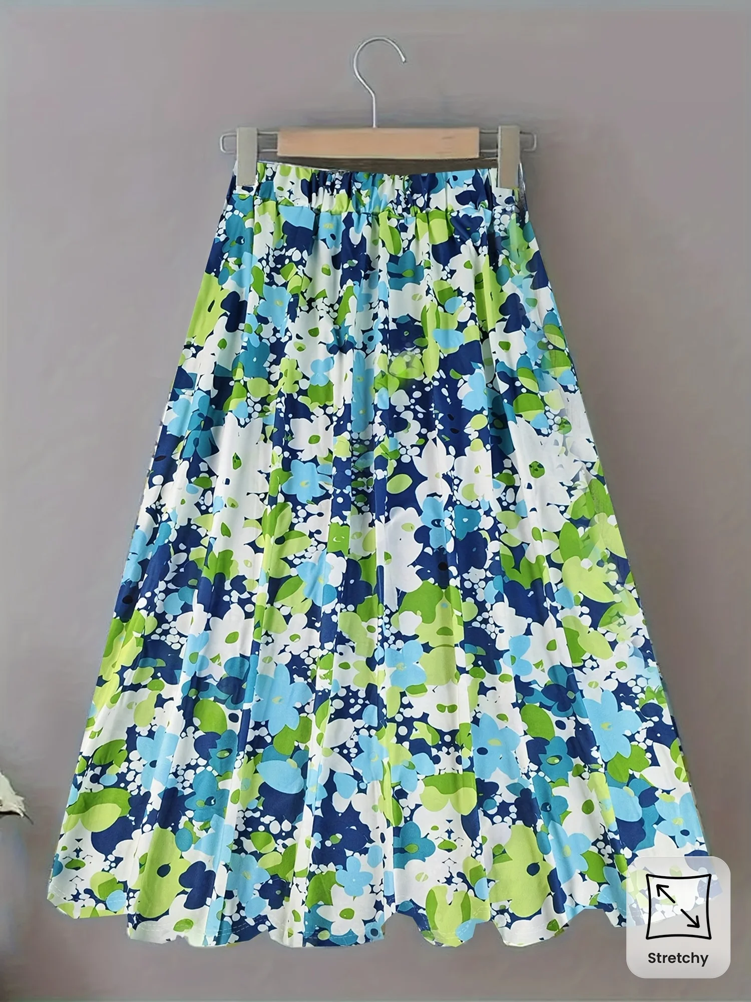 Luxy Trio Elegante gonna a trapezio con stampa floreale - Elasticizzato medio, Stampa completa, Abbigliamento elegante per la casa, Versatile per tutte le stagioni,