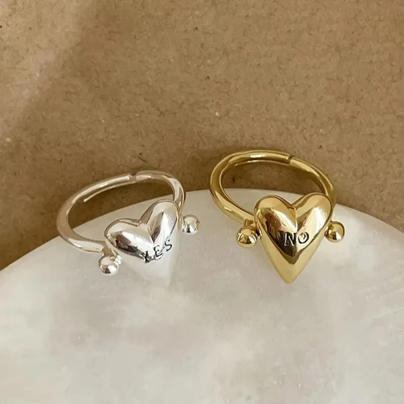 

FTCY Smooth Rotatable Letter Heart Shape Open Ring for Women Men Vintage Adjustable YES or NO Finger Jewelry Couple Accessories