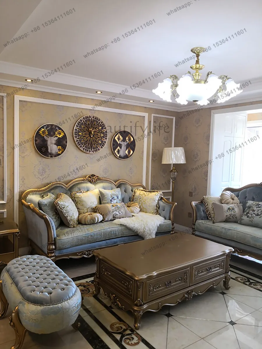 Factory Direct Sales European Sofa High-end Luxury Light Luxury French Retro Fabric Solid Wood