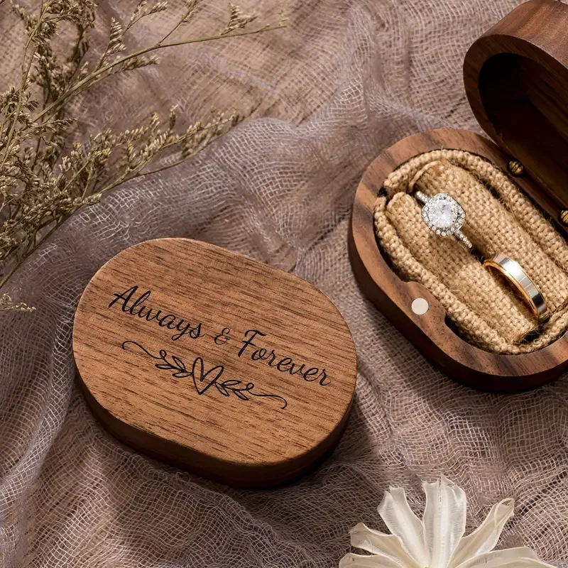 Always And Forever Engraved Wooden Ring Box For Wedding Ceremony Engagement Proposal Ring Bearer Box, Anniversary Birthday Gift