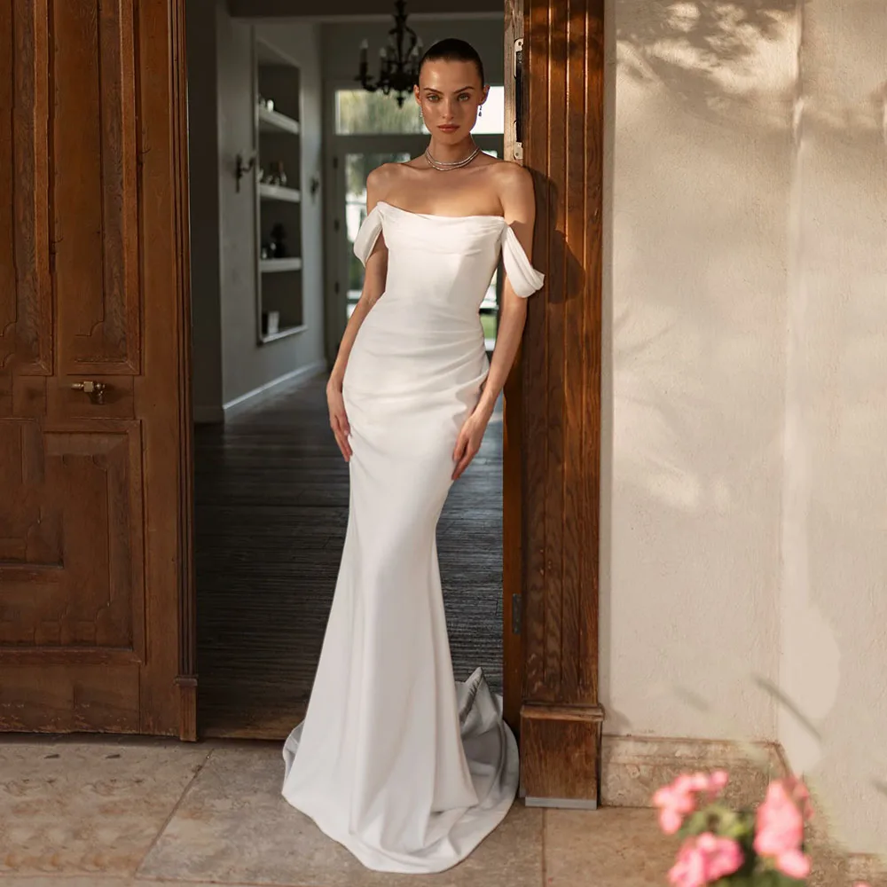 

Civil Mermaid Wedding Dress Women Simple Off The Shoulder Floor Length Pleated Brides Wedding Gown 2025 Bridal Dress Customized