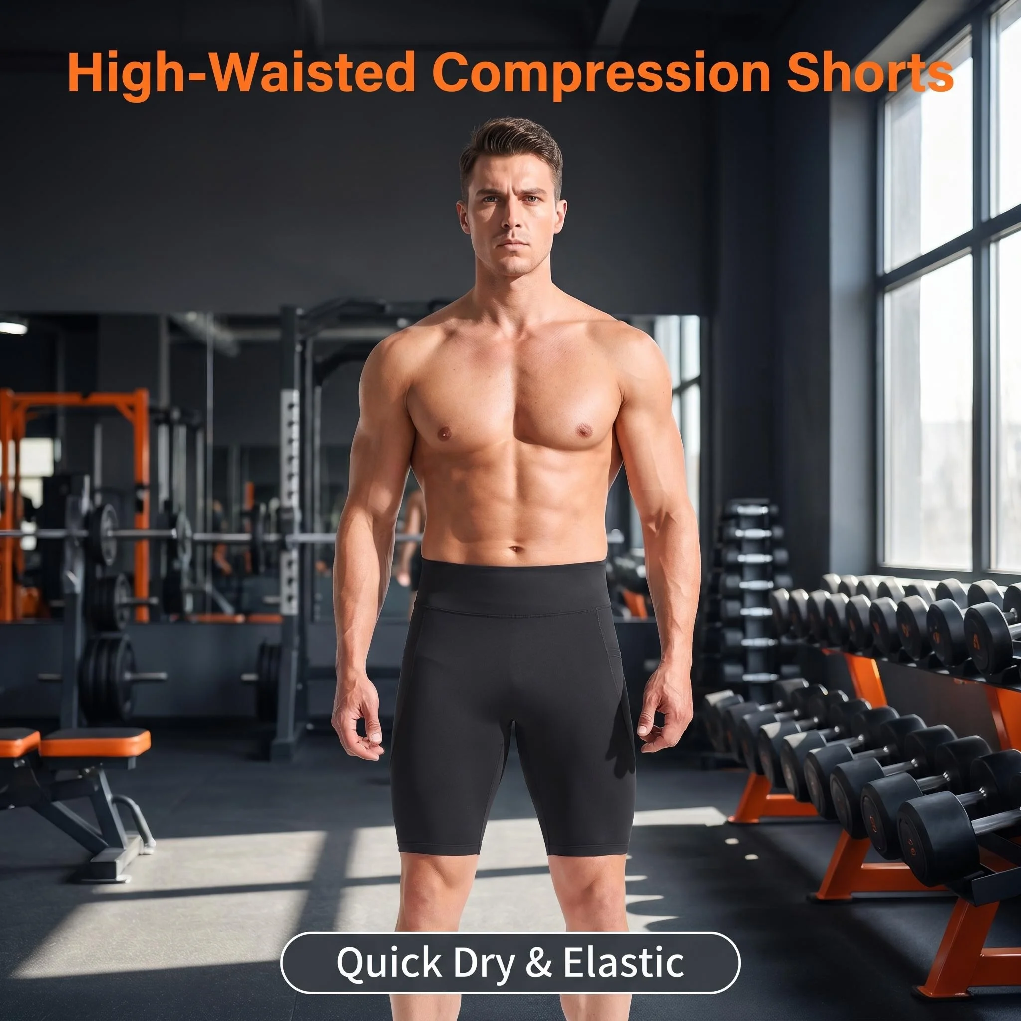 Herren High-Waist Schnelltrocknende Kompressions-Workout-Shorts Athletische Laufshorts mit Mehreren Taschen für Fitness und Alltag – Detail 6