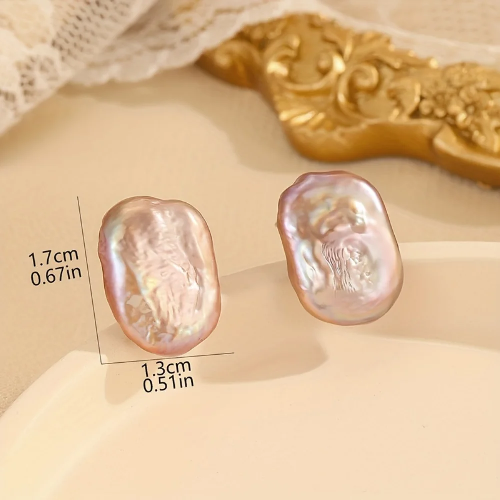 925 Sterling Silver Natural Irregular Freshwater Pearl Baroque Stud Earrings Retro Simple Style Random Colors