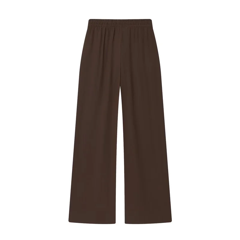 Women's Suit 2025 Autumn New Style Brown Long Sleeve Knotted Decorated Shirt and Wide Leg Trousers Suit Fashionable and Unique