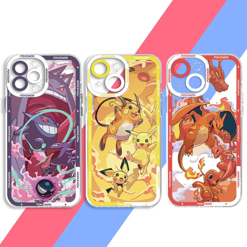 Phone Case for iPhone 15 Pro Max 13 14Pro XSmax 7 8 Plus 11pro 6 X XS 12 Mini 6S Clear Fundas Cover Gengar Eevee P-Pokemon Anime