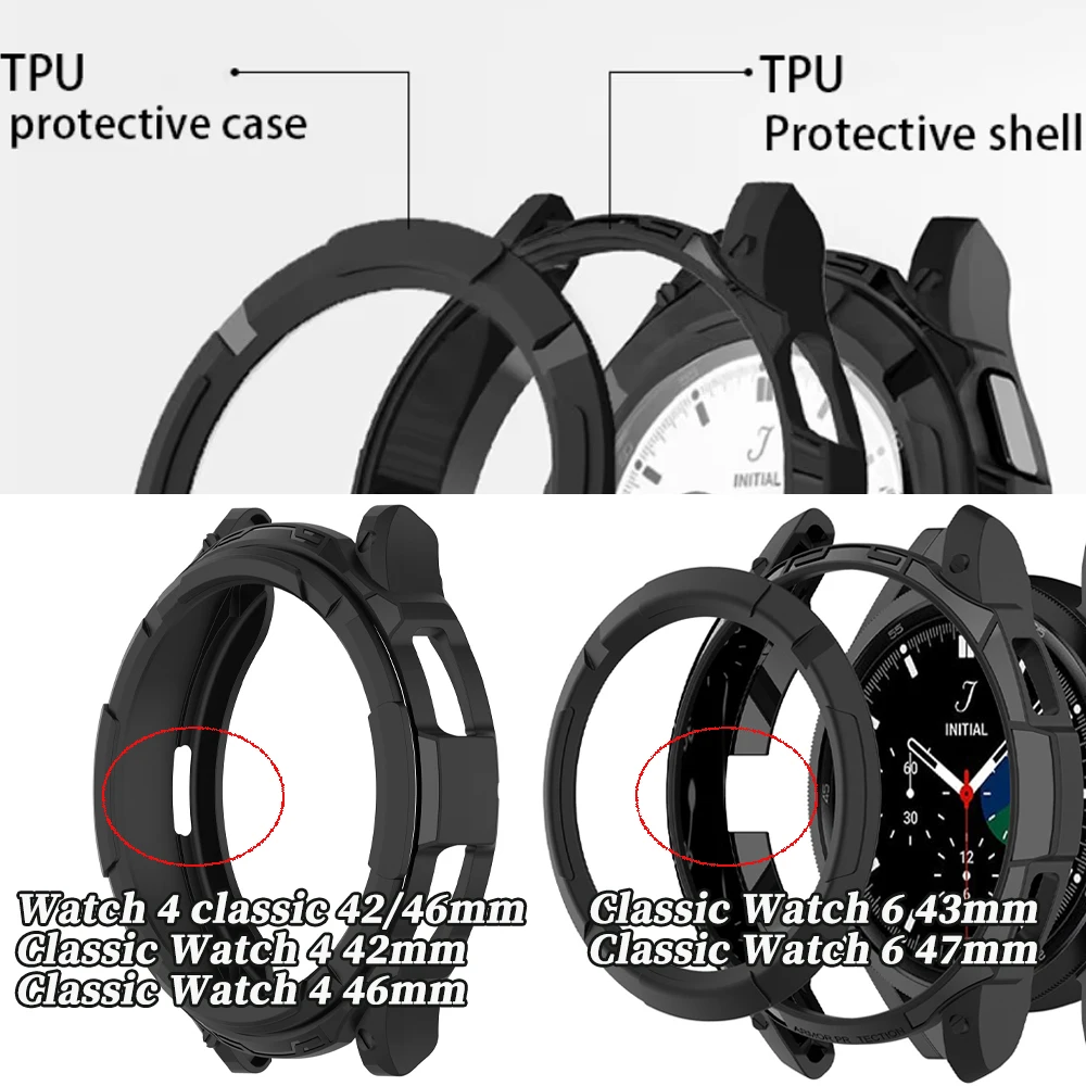 Black Case for Samsung Galaxy Watch 6 Classic 43mm 47mm Protective TPU Cover for Samsung Watch 4 Classic 42mm 46mm Accessories