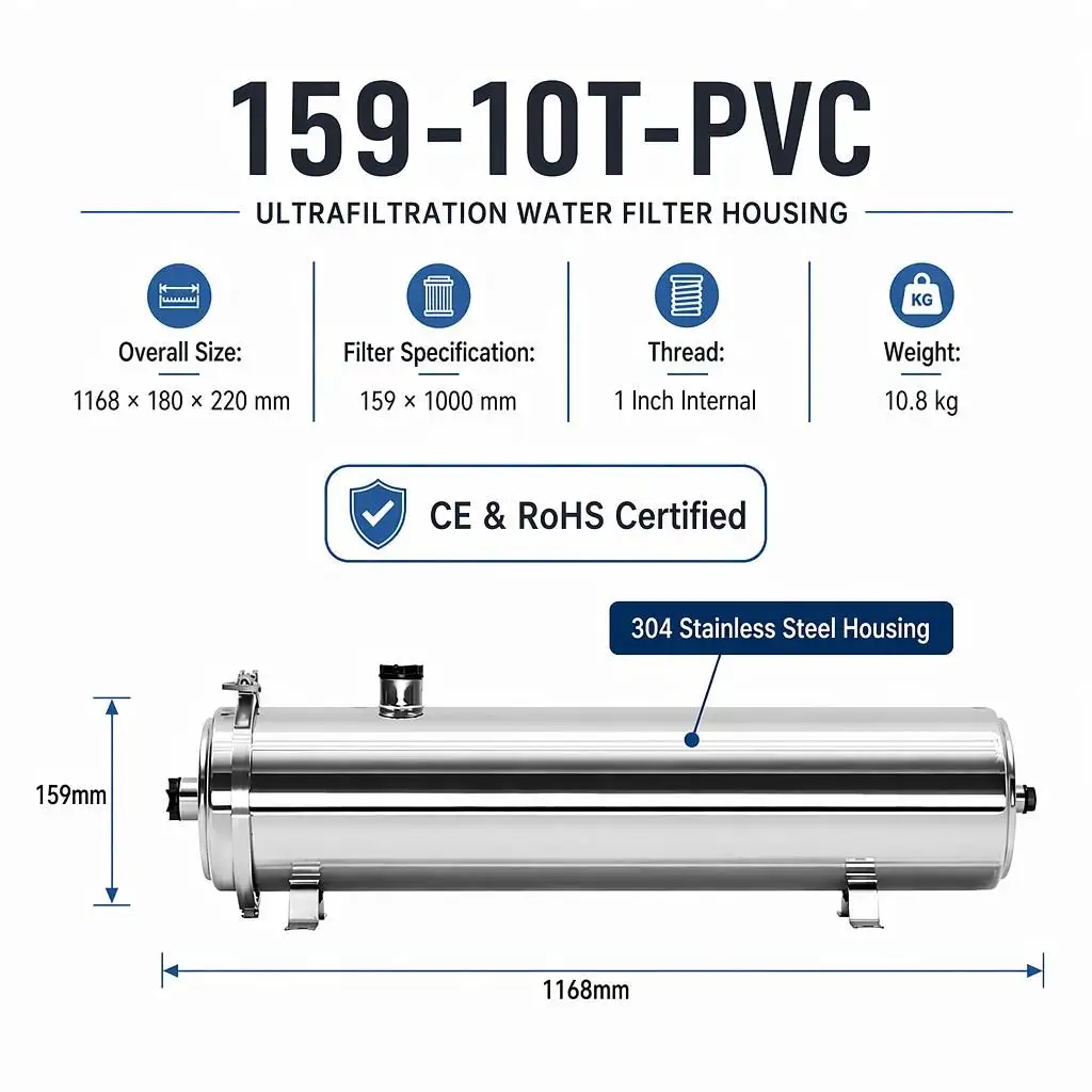 10000LPH 304 Stainless Steel 159mm Pipe PVC Membrane UF Water Purifier CE RoHS Whole House Filtration