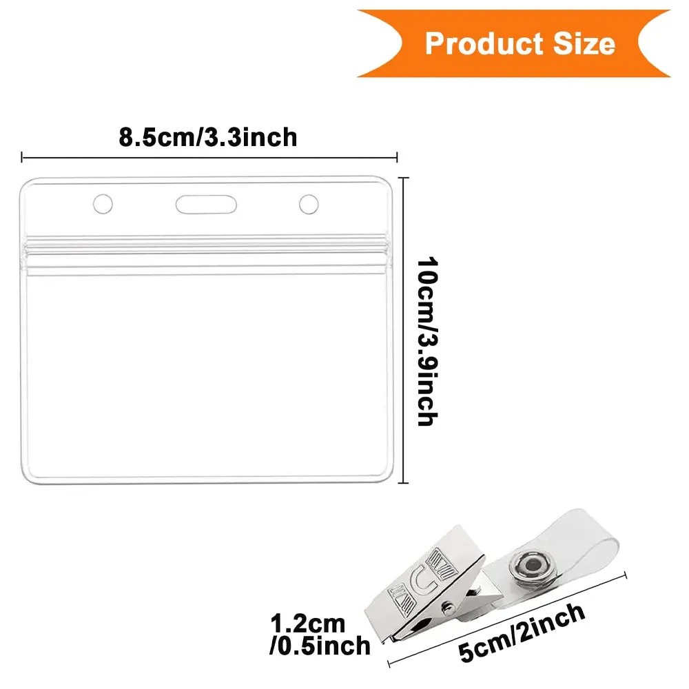 10 Pack Transparent Waterproof Plastic Horizontal ID Card Holder with Clip, PVC Nameplate ID Card Holder.