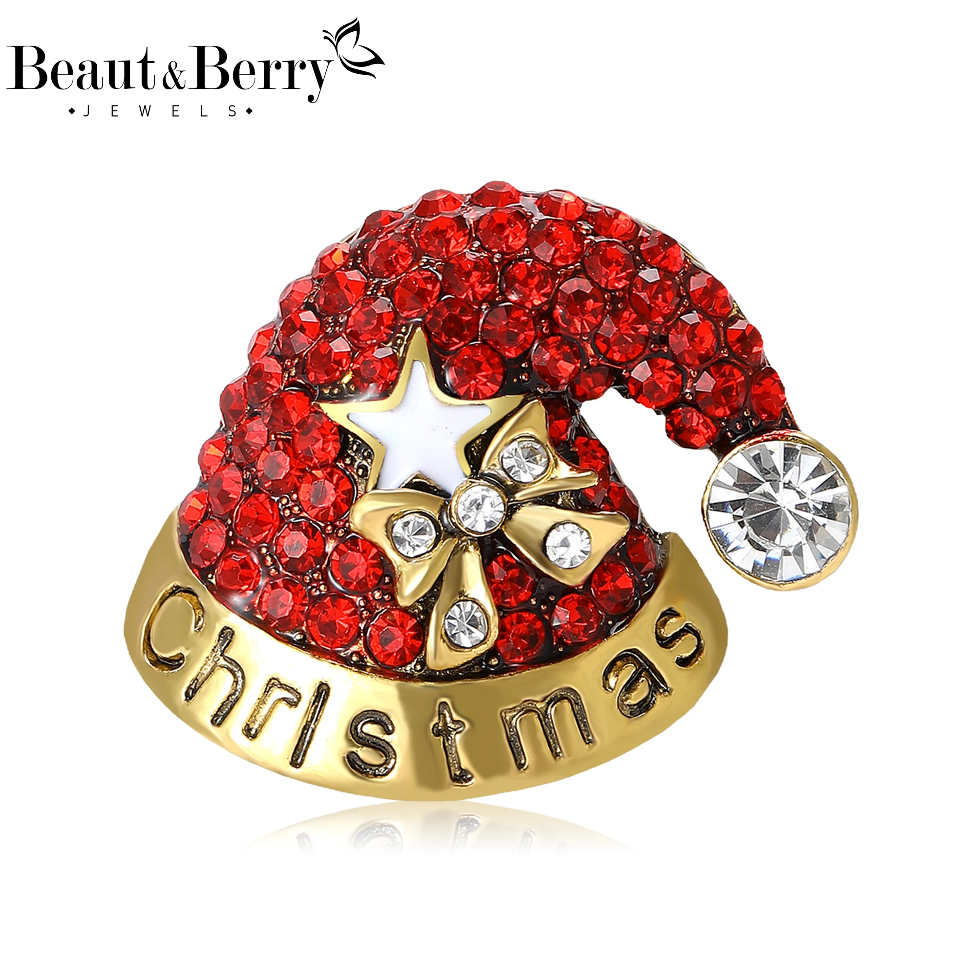 Beaut&Berry Christmas Fashion Rhinestone Hat Brooches for Women Unisex Decorative Pins New Year Friends Party Accessories Gifts
