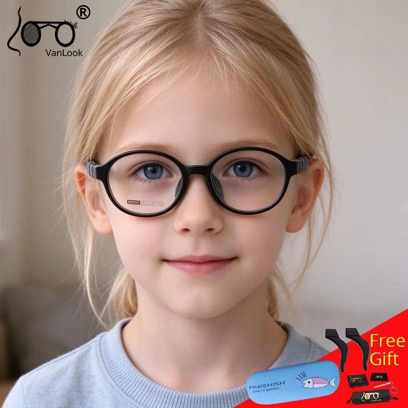 Kids Round Eyeglasses Frame Flexible Bendable Silicone Temples Children Optical Spectacle Frame For Myopia Prescription Boys Gir
