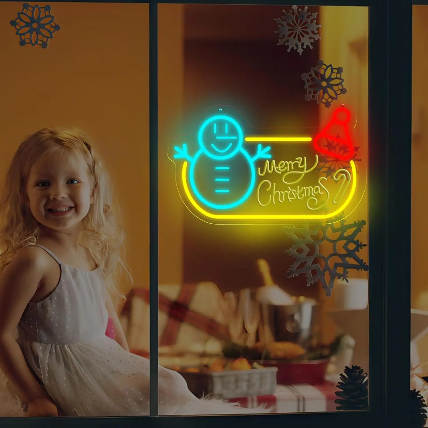 Merry Christmas Neon Sign LED Wall Art Snowman Xmas Ornament for Home Bar Party Decor Festive Aesthetic Mood Lighting