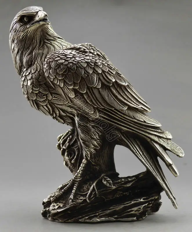 

Collectible Decorated Old Handwork Tibet Silver Carve Eagle On Tree Box & Statue copper wholesale Decoration real Brass