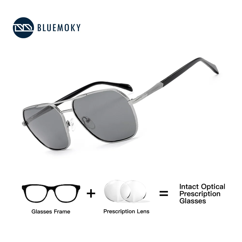 BLUEMOKY موضة المعادن الاستقطاب الطيار وصفة طبية النظارات الشمسية رجالي الاتجاه Uv400 حماية الطيار التصحيحية نظارات شمسية