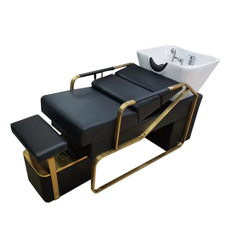 Popular Flush Bed Barber Shop Semi-Reclining Deep Ceramic Basin Hair Salon Massage
