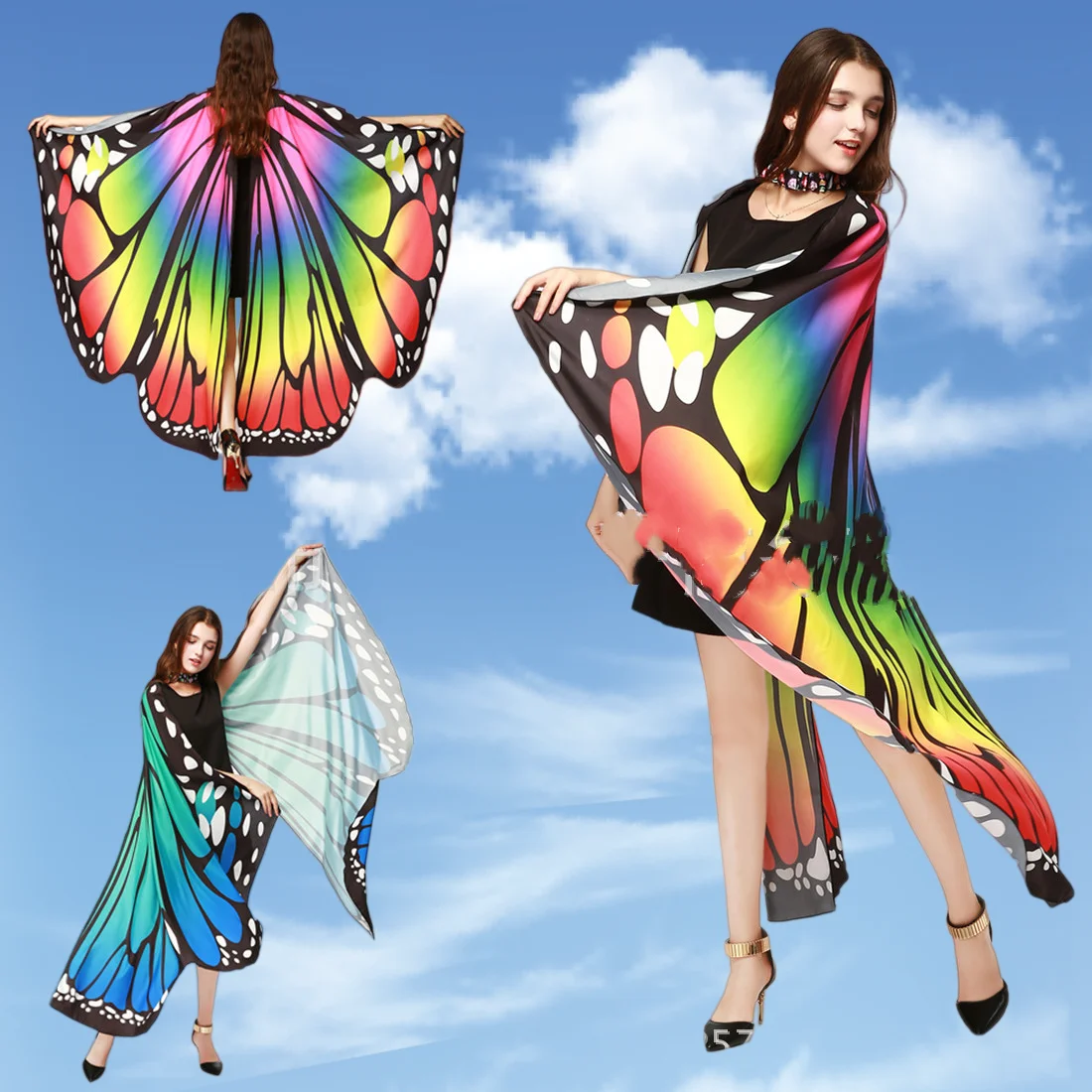 

Костюм-накидка с крыльями бабочки «Радужные крылья бабочки», шаль, аксессуар для костюма феи, танцевальный костюм для женщин, аксессуар для косплея, реквизит для фестивалей и маскарадов