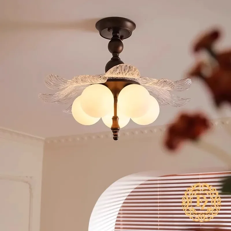 for Medieval Petal Chandelier Walnut Simple 3-Head Long Dining Table Light French Retro Lotus Rhyme Aisle Lamp for Bar