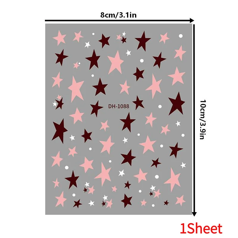 1Sheet 3D Plane Irregular Star Nail Decals Metallic Effect Silver Pentagram Nail Decals DIY Adhesive Nail Art Salon Decoration.