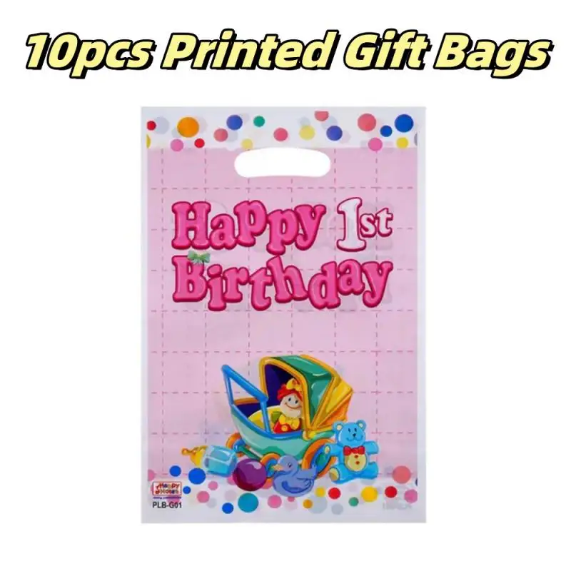 10pcs/set Printed Gift Bags Polka Dots Plastic Bag Child Party Loot Bags Boy Girl Kids Birthday Party Favors Supplies Decor