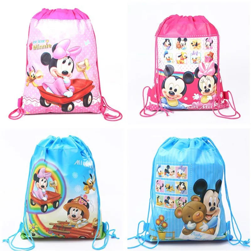 New Anime Mickey Mouse Non Woven Bundle Pockets Kawaii Minnie Mouse Storage Bag Cartoon Children Drawstring Bag Gifts