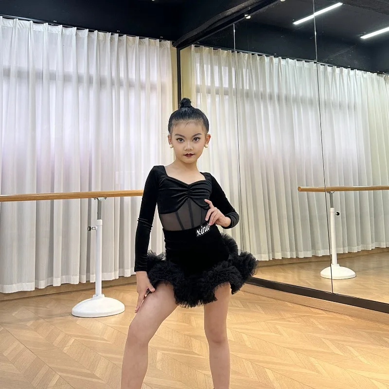 

Тренировочный наряд для выступления в латинских танцах — новое танцевальное платье с длинными рукавами в осенне-зимнем стиле для шоу