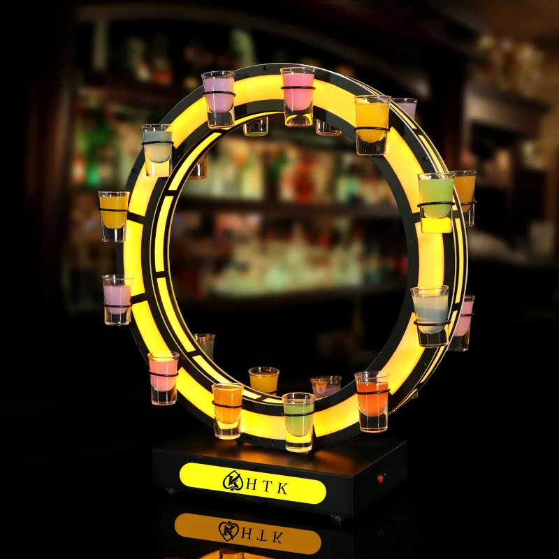 Bar luminous round metal cup hold****** cocktail rack, night club champagne bullet glass tabletop rack