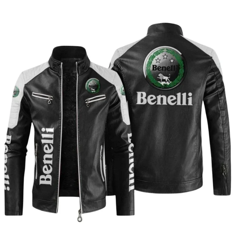 Benelli motorcycle PU Leather Jacket Patchwork Biker Jackets Casual Zipper Coat Male Motorcycle Jacket Outwear Coat